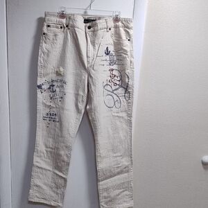 Women's Lauren Ralph Lauren Cream Graphic Print Jeans Sz 14